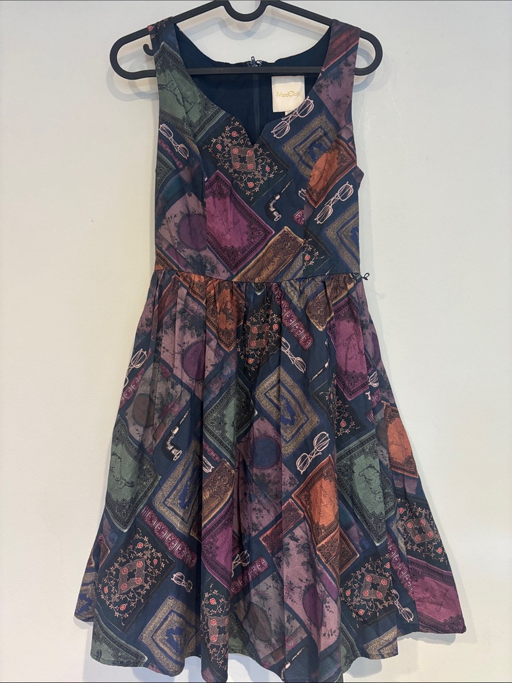 ModCloth Navy Multicolor Patchwork like Print Sleeveless Dress